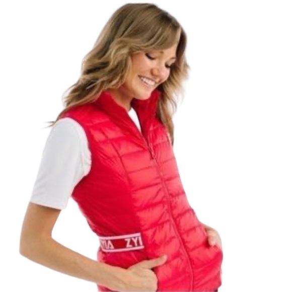 ZYIA Active Alpine Down Puffer Vest Quilted Logo Waist. Red Size L #890 - Picture 2 of 10